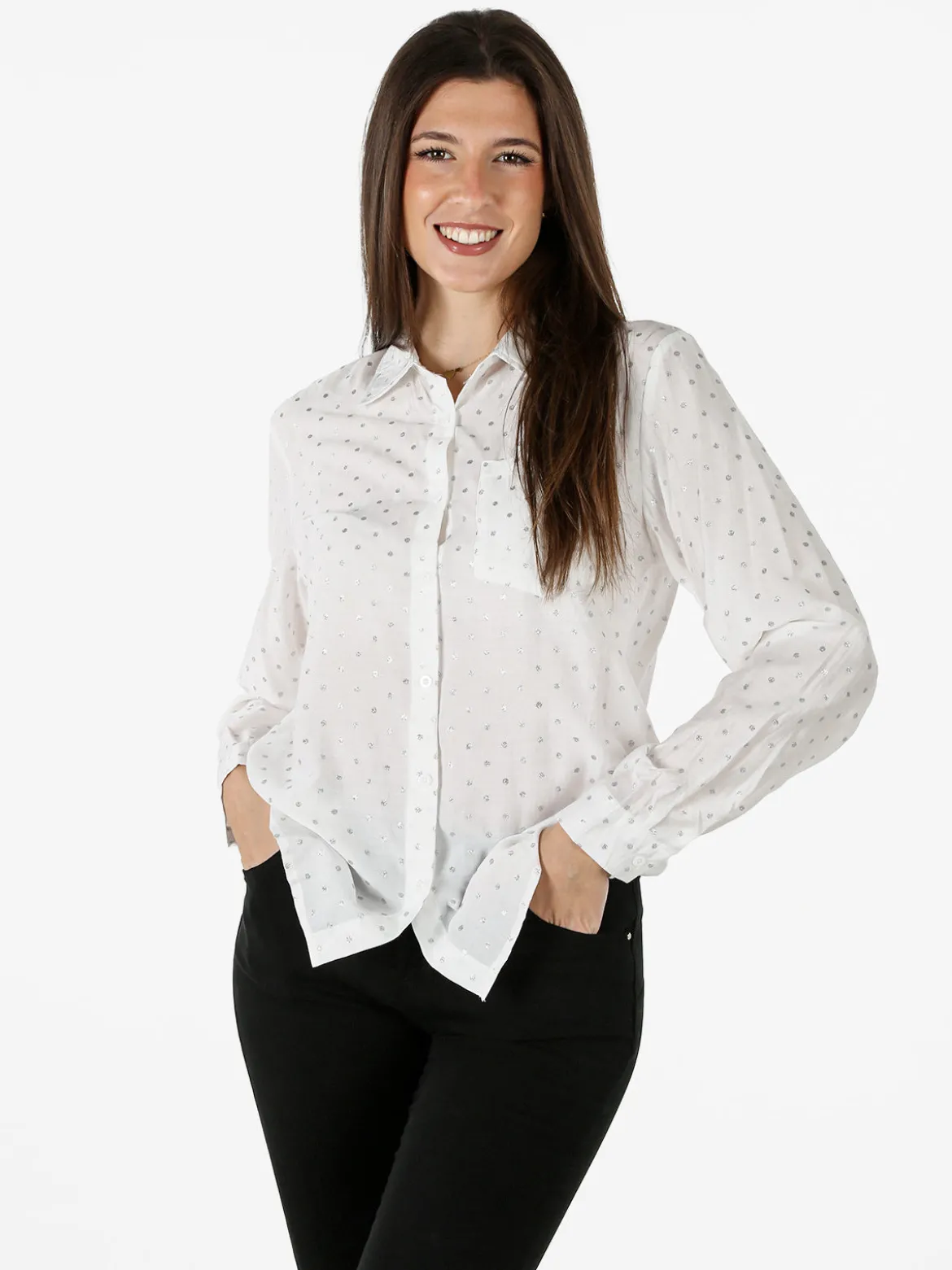 Solada Camicia donna a pois con taschino - bianco