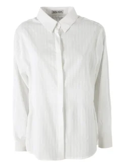 Solada Camicia donna in cotone a maniche lunghe con bottoni coperti - bianco