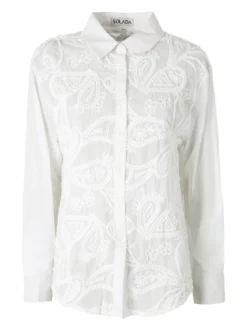 Solada Camicia donna in cotone a maniche lunghe con ricami - bianco