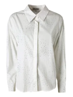 Solada Camicia donna in cotone a maniche lunghe con strass - bianco