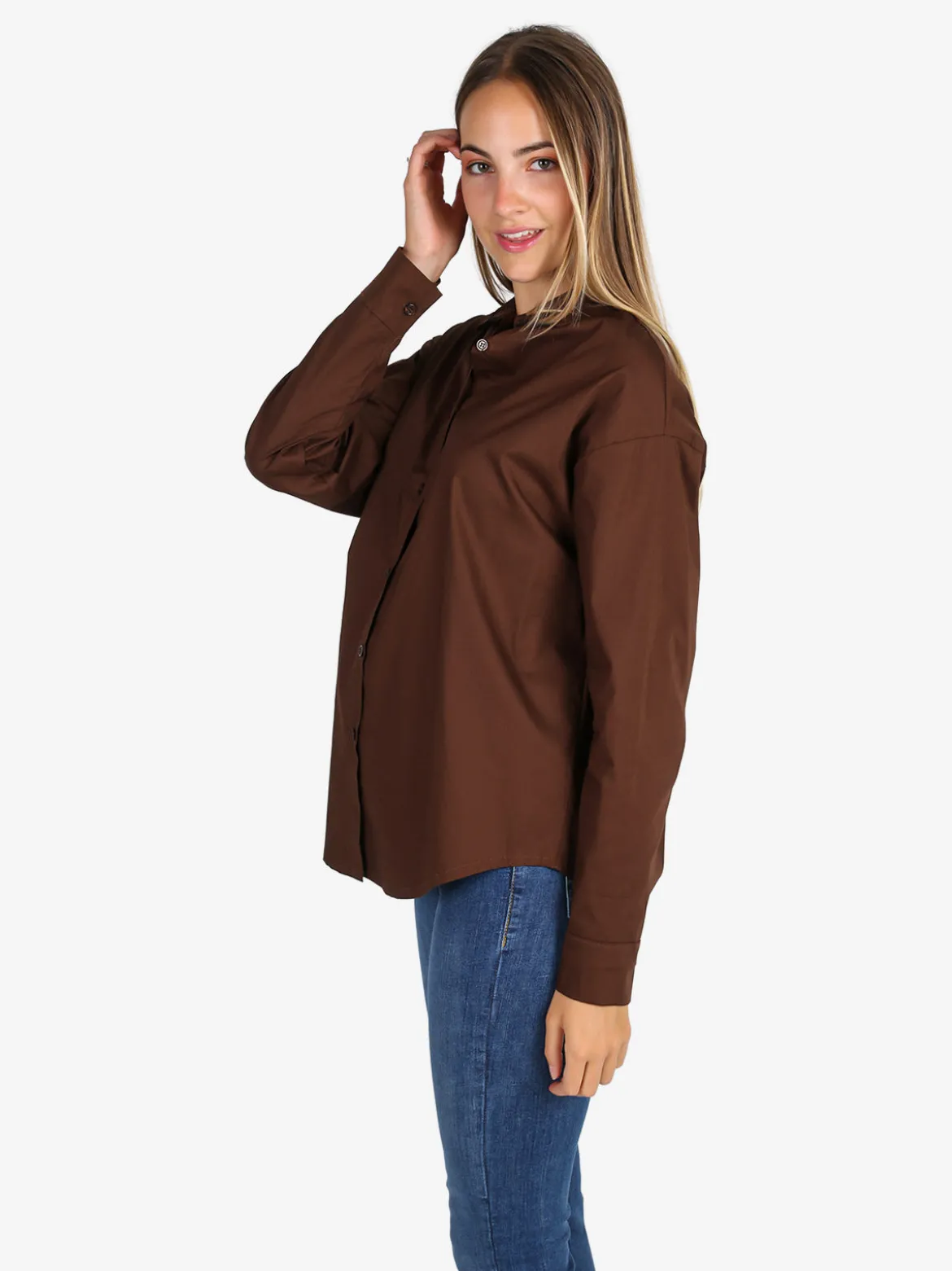 Solada Camicia donna in cotone oversize a maniche lunghe - moro
