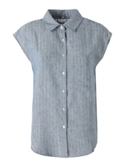 Solada Camicia donna in misto lino e cotone senza maniche a righe verticali - azzurro
