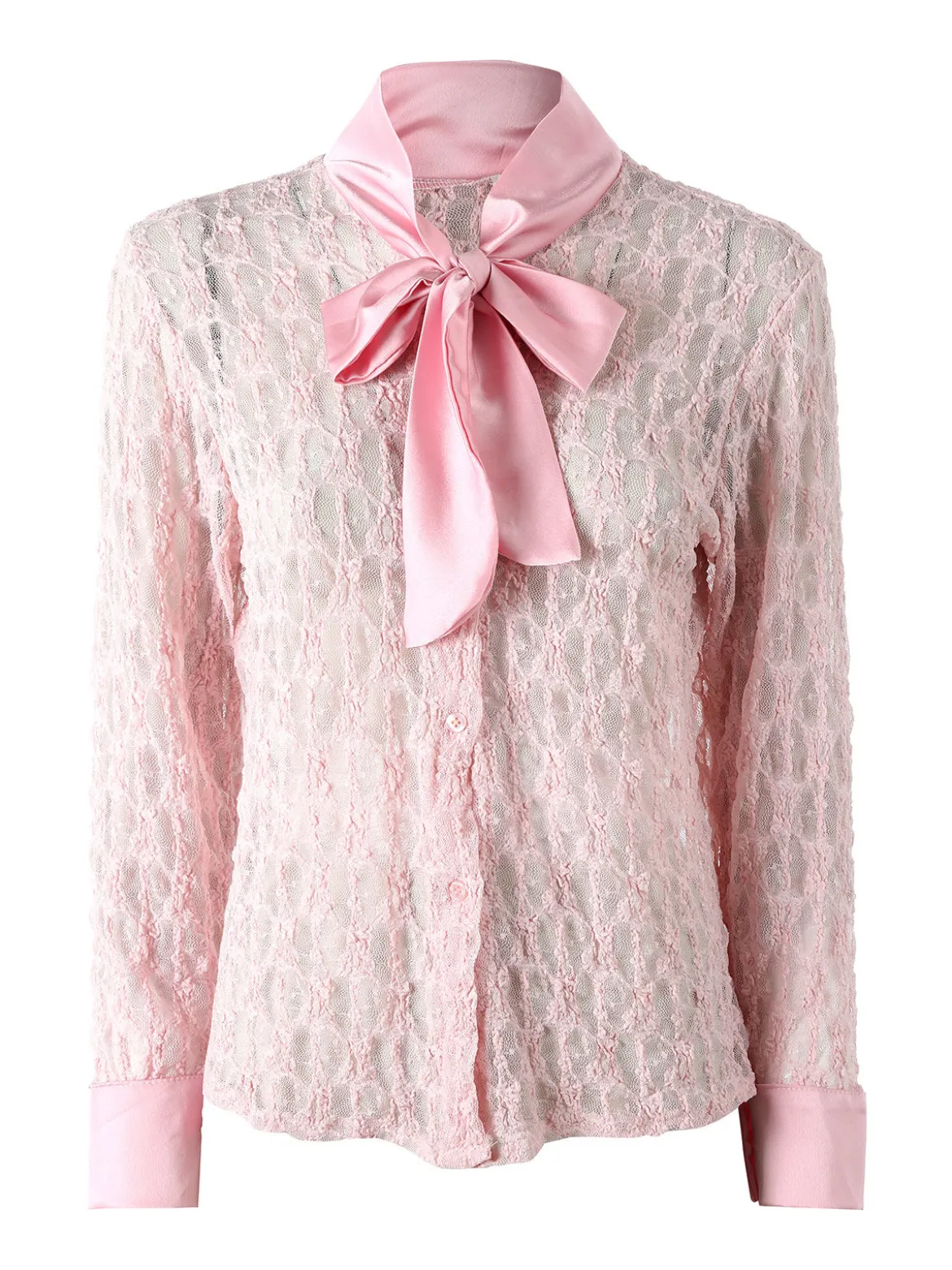 Solada Camicia donna in pizzo a maniche lunghe con dettagli effetto raso - rosa