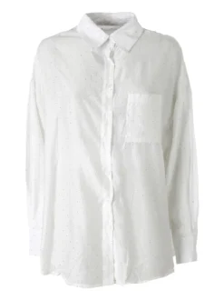 Solada Camicia donna oversize a maniche lunghe con micro borchie - bianco