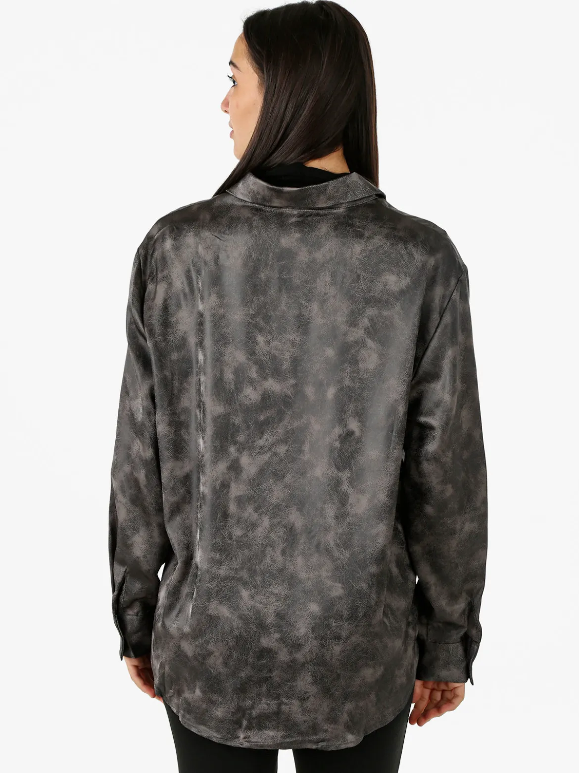 Solada Camicia donna oversize a maniche lunghe con taschino - grigio scuro