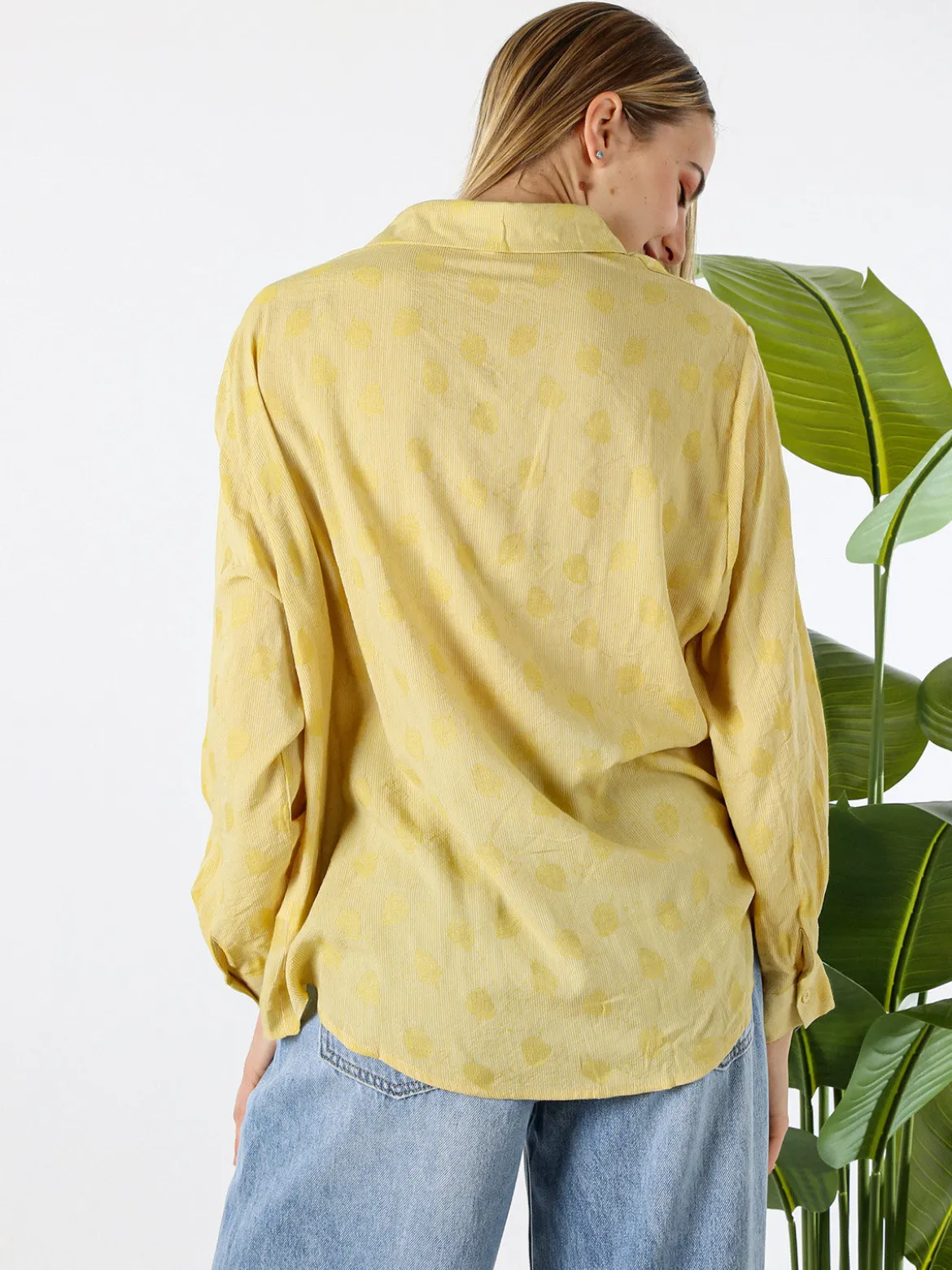 Solada Camicia donna oversize a maniche lunghe in misto cotone - giallo