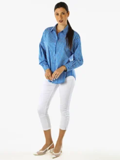 Solada Camicia donna oversize a righe con maniche lunghe - blu
