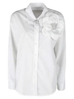 Solada Camicia donna oversize con fiore gioiello applicato
