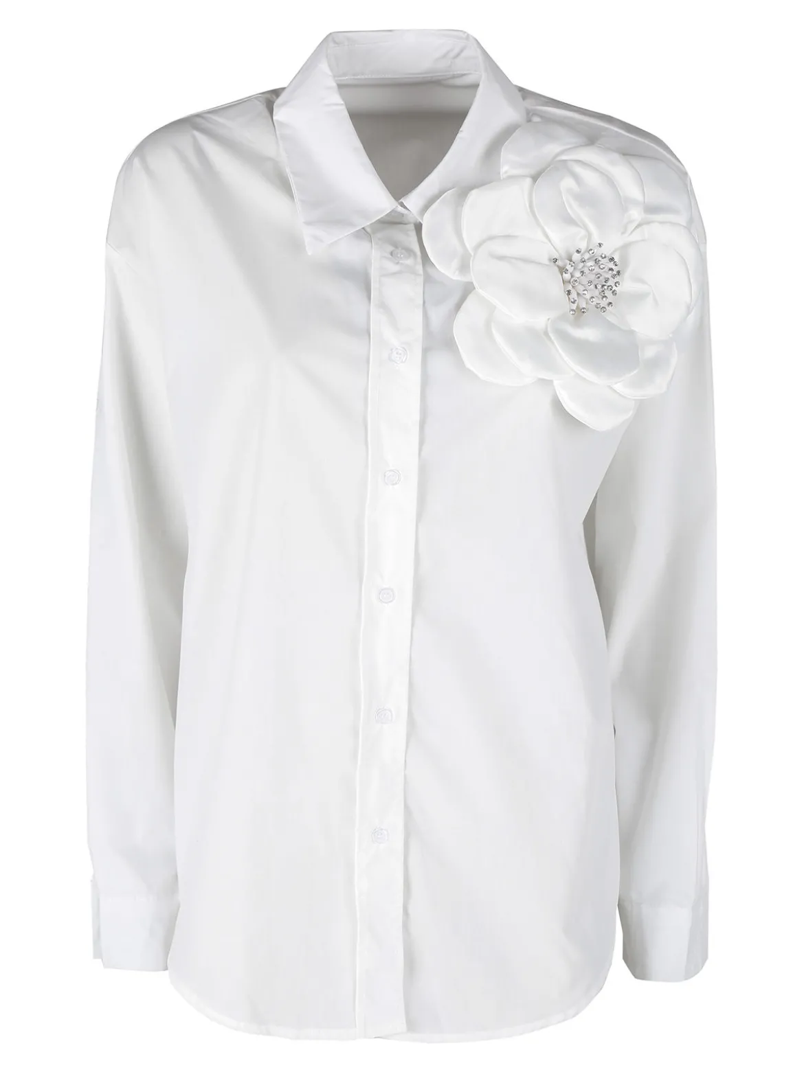 Solada Camicia donna oversize con fiore gioiello applicato