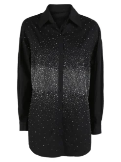 Solada Camicia donna oversize con strass a maniche lunghe - argento