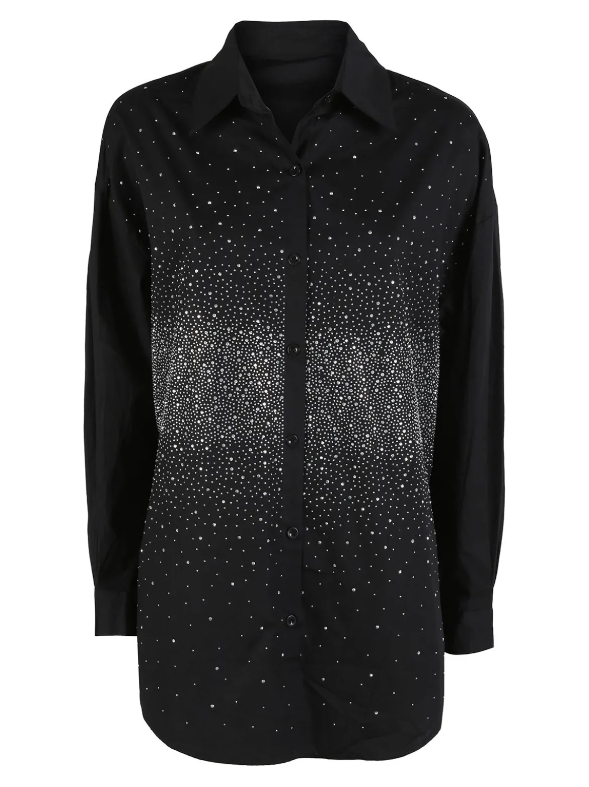 Solada Camicia donna oversize con strass a maniche lunghe - argento
