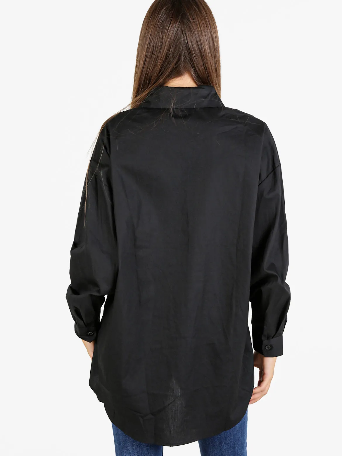 Solada Camicia donna oversize con strass a maniche lunghe - argento