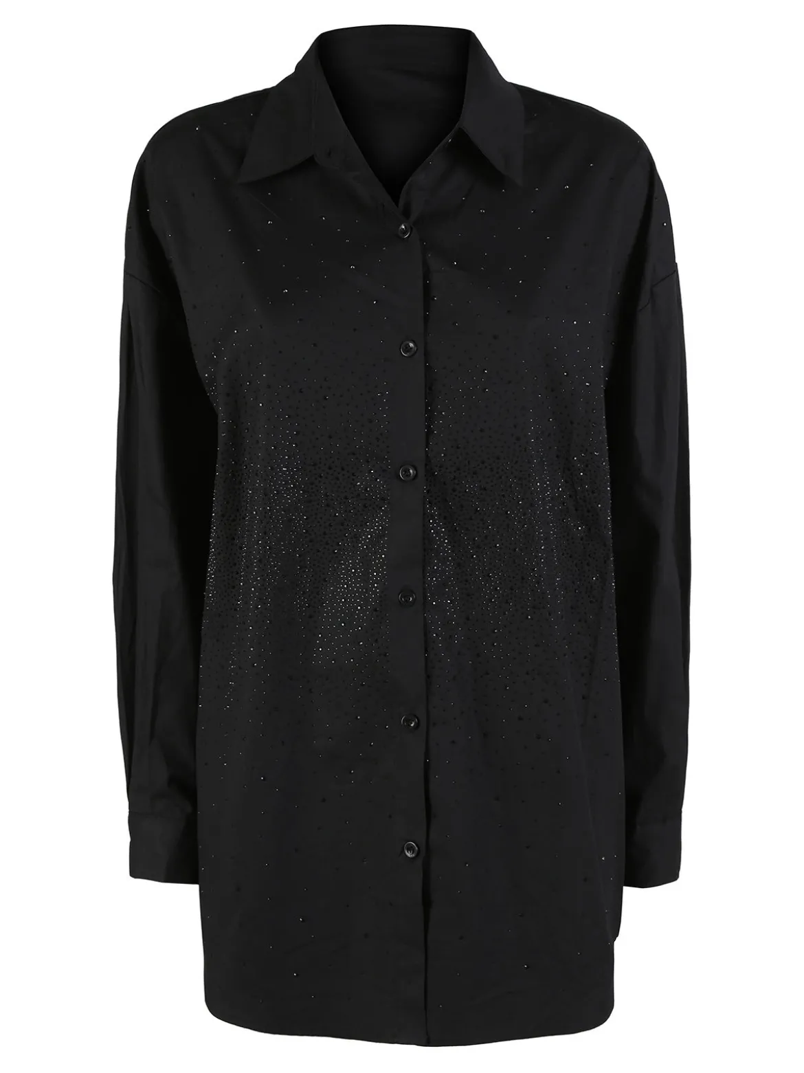 Solada Camicia donna oversize con strass a maniche lunghe - nero
