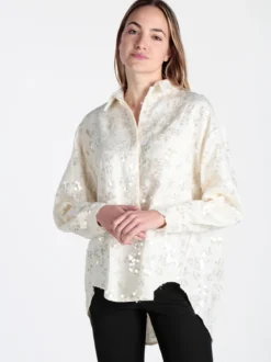 Solada Camicia donna oversize con taschino e paillettes