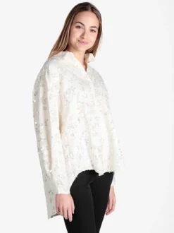 Solada Camicia donna oversize con taschino e paillettes