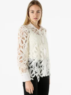 Solada Camicia donna ricamata in pizzo a maniche lunghe - panna