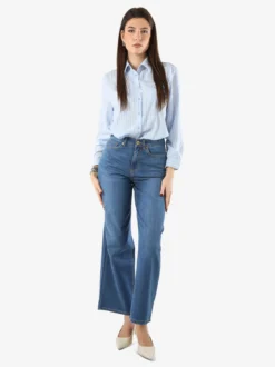 Solada Camicia donna rigata a maniche lunghe oversize - azzurro