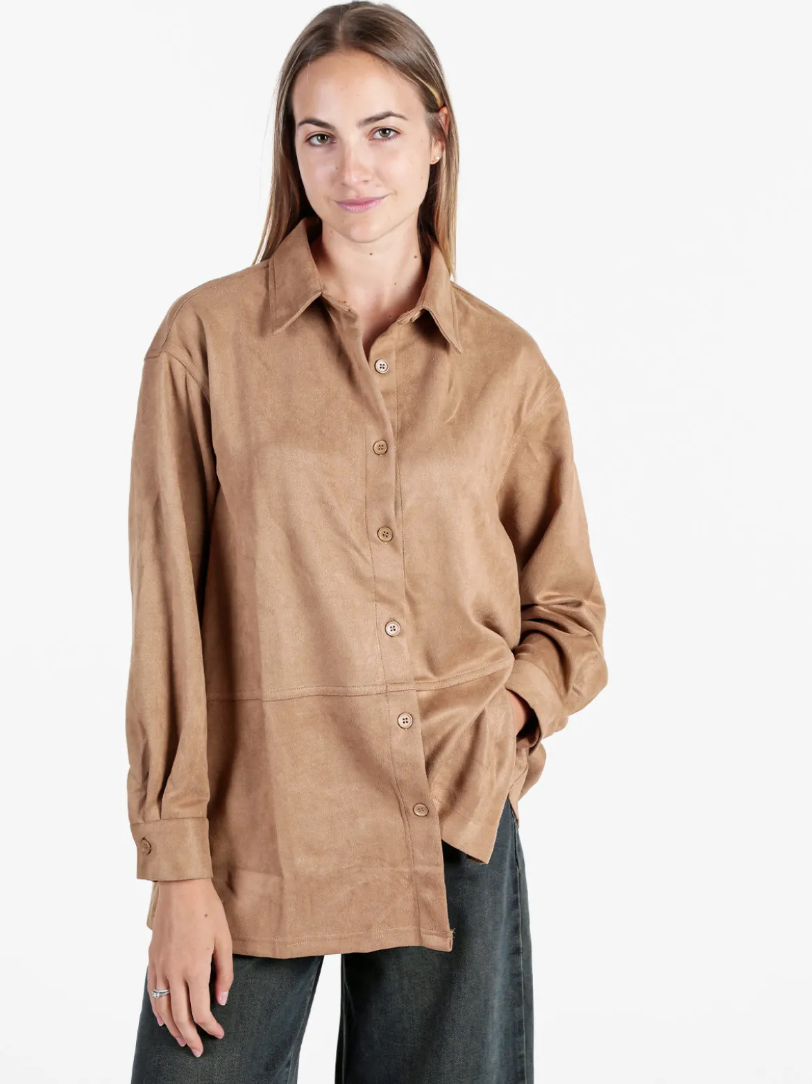 Solada Camicia donna scamosciata oversize - khaki