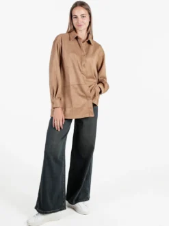 Solada Camicia donna scamosciata oversize - khaki