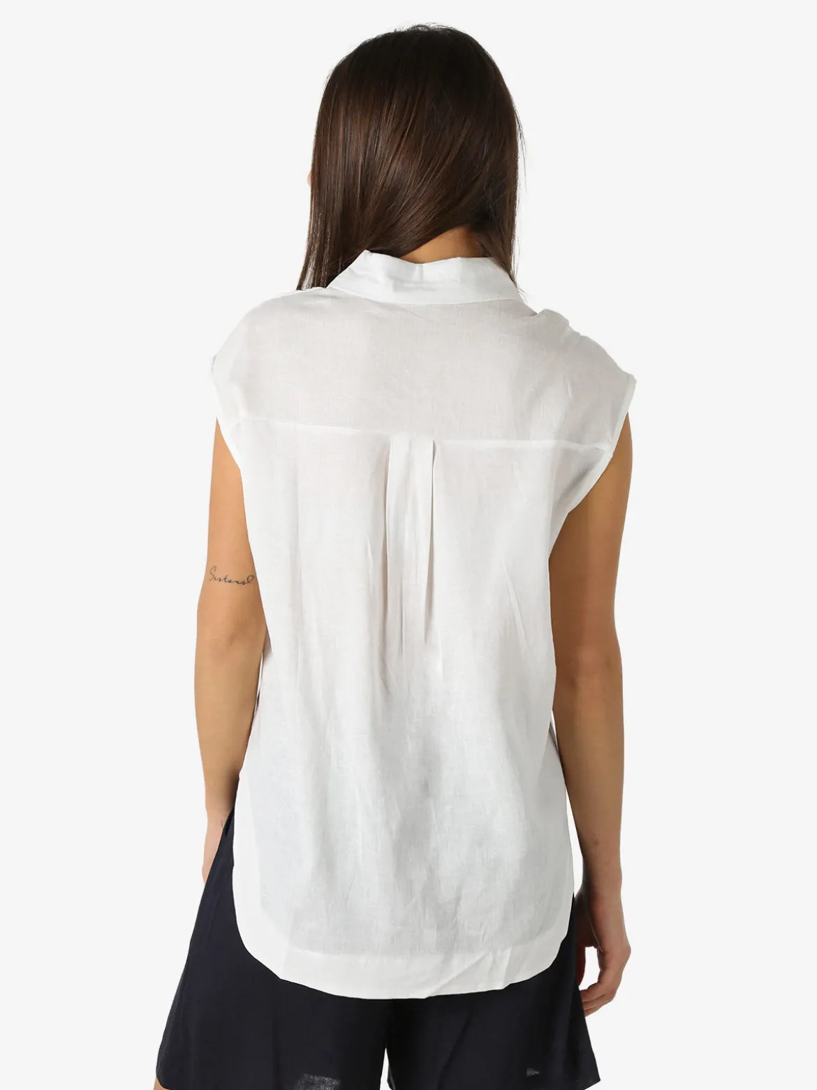 Solada Camicia donna smanicata in misto lino - bianco