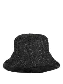 Solada Cappello donna in tweed con bordo in ecopelliccia - nero