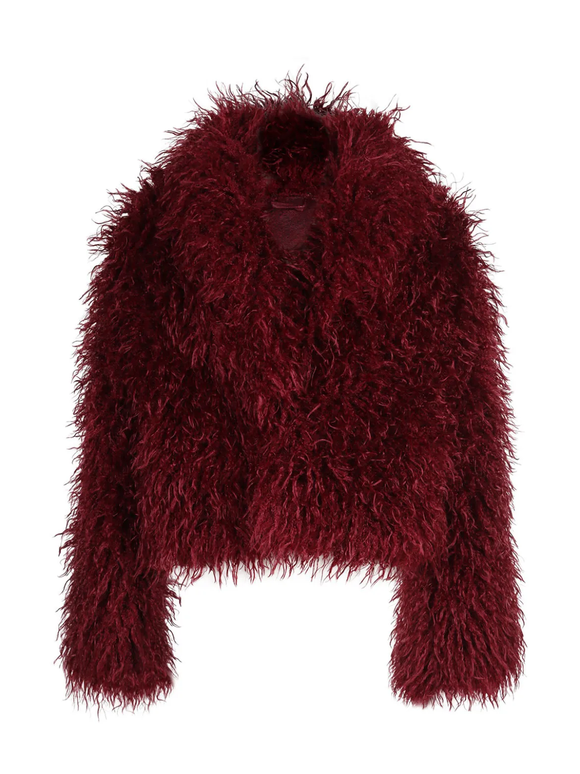 Solada Cappotto corto donna in ecopelliccia mongolia - bordeaux