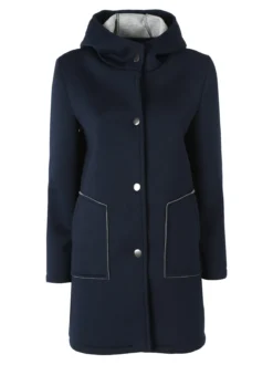 Solada Cappotto da donna in panno con bottoni e cappuccio - blu scuro
