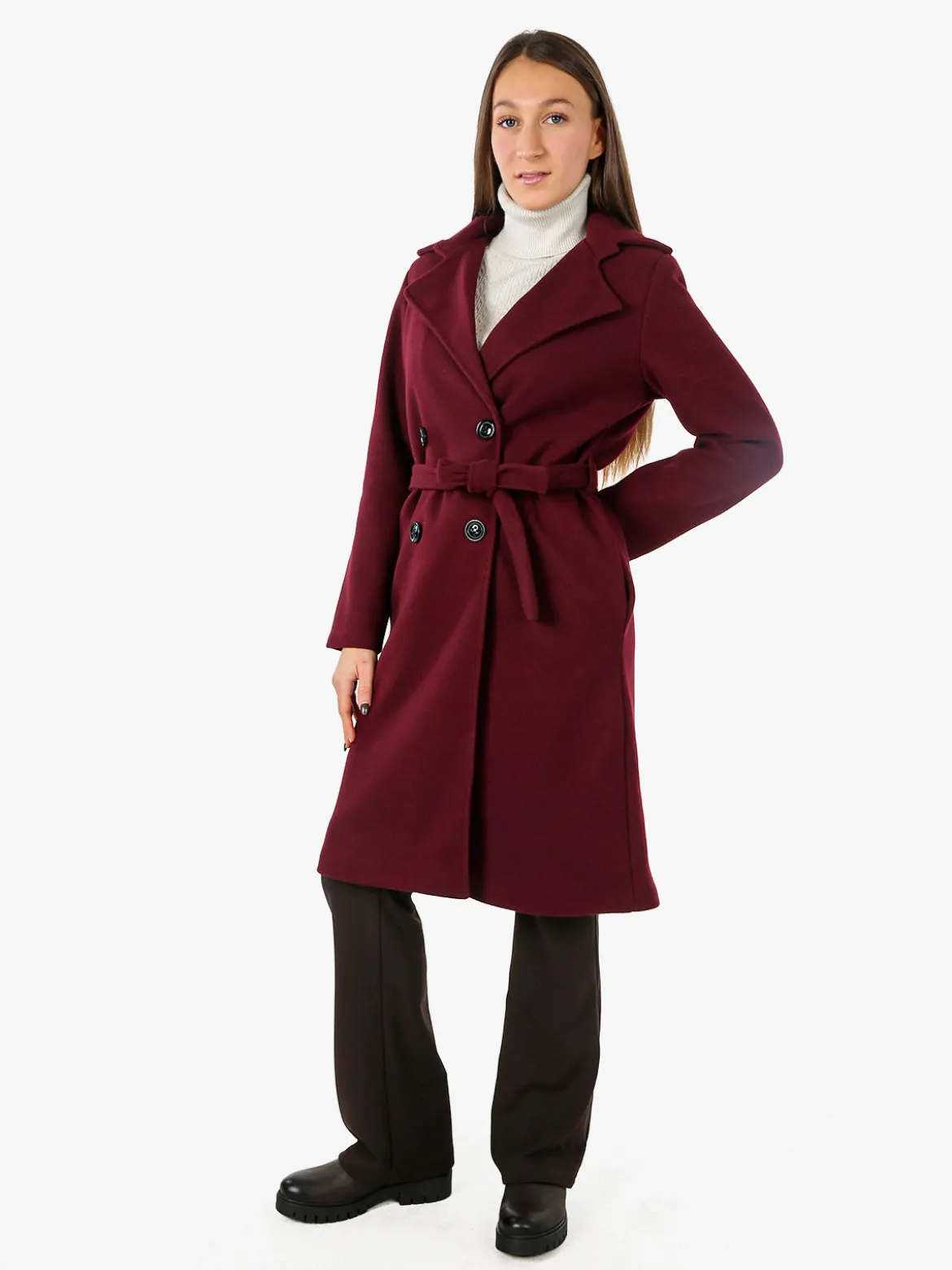 Solada Cappotto donna midi a doppiopetto - bordeaux