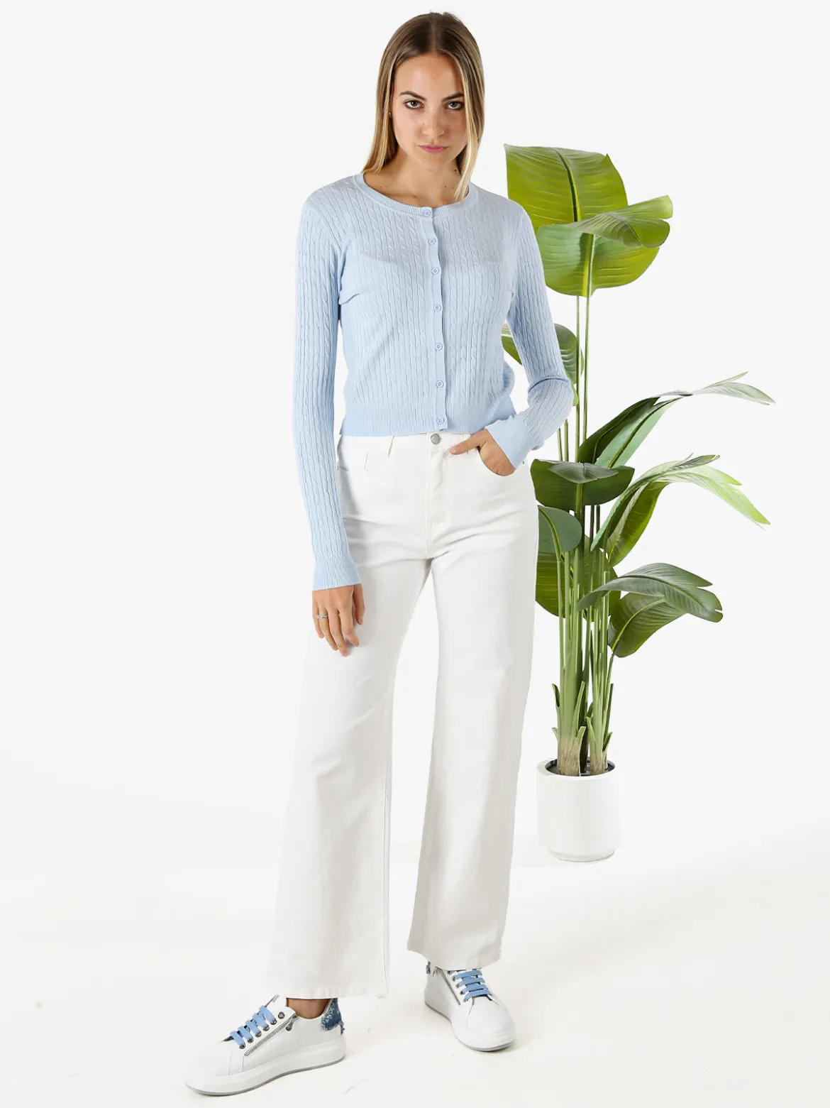 Solada Cardigan donna a trecce con bottoni - azzurro