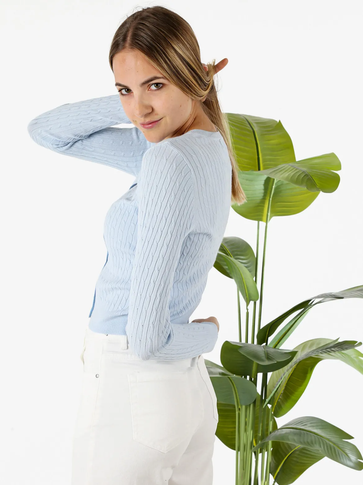 Solada Cardigan donna a trecce con bottoni - azzurro