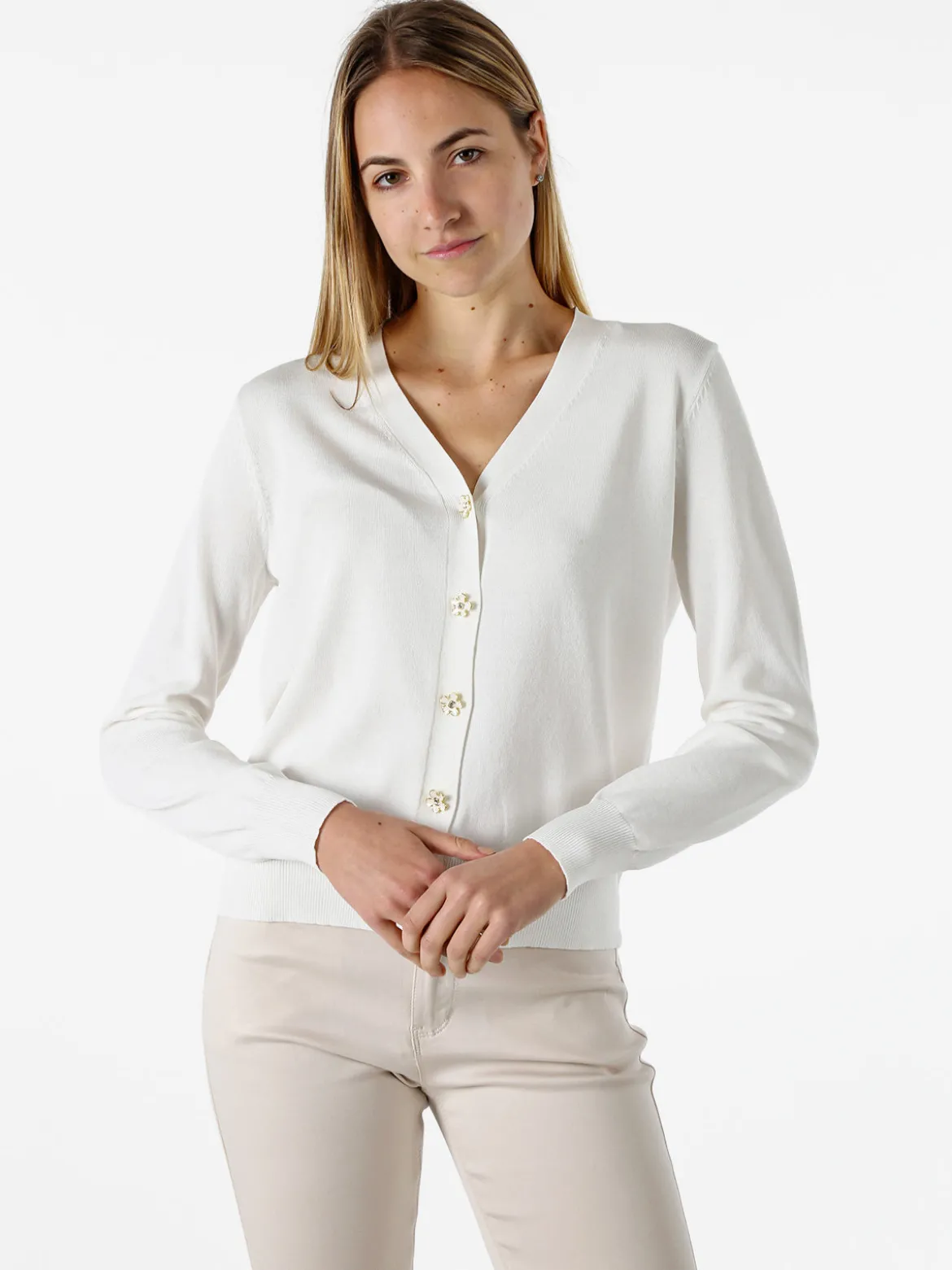 Solada Cardigan donna con bottoni eleganti a fiore - bianco