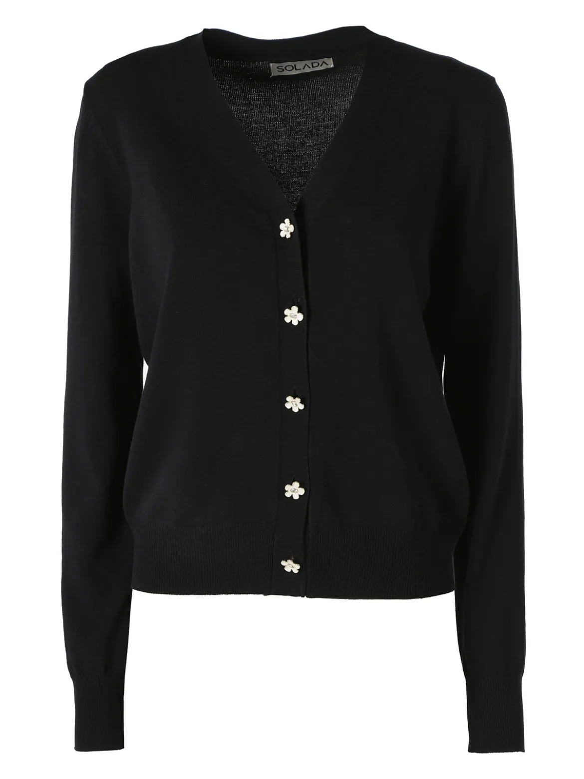 Solada Cardigan donna con bottoni eleganti a fiore - nero