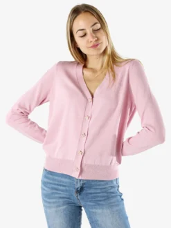 Solada Cardigan donna con bottoni eleganti a fiore - rosa