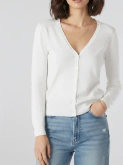Solada Cardigan donna in maglia con bottoni - bianco