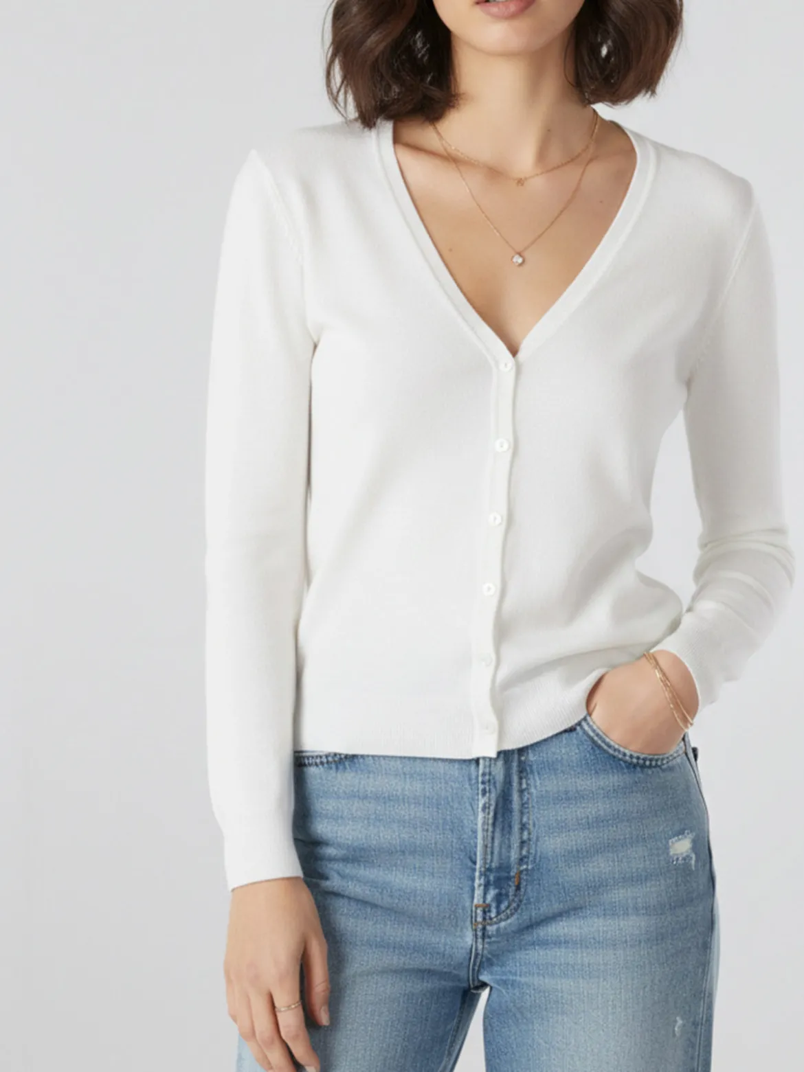 Solada Cardigan donna in maglia con bottoni - bianco