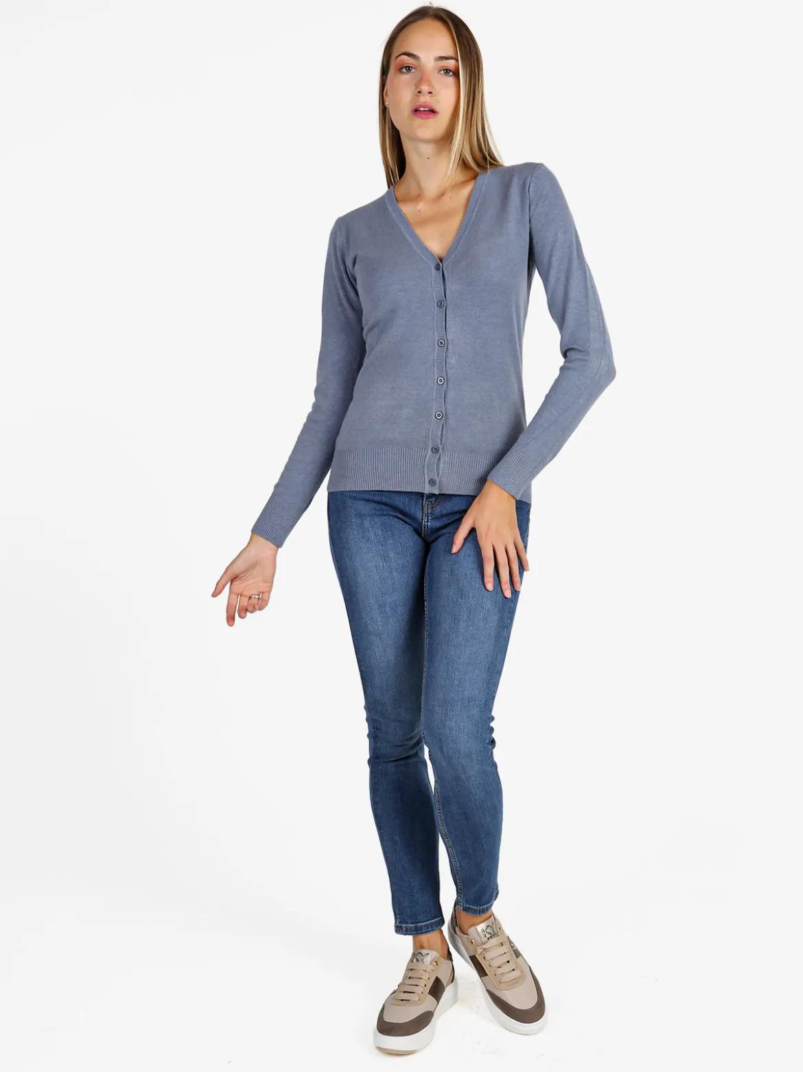 Solada Cardigan donna in maglia con bottoni - jeans