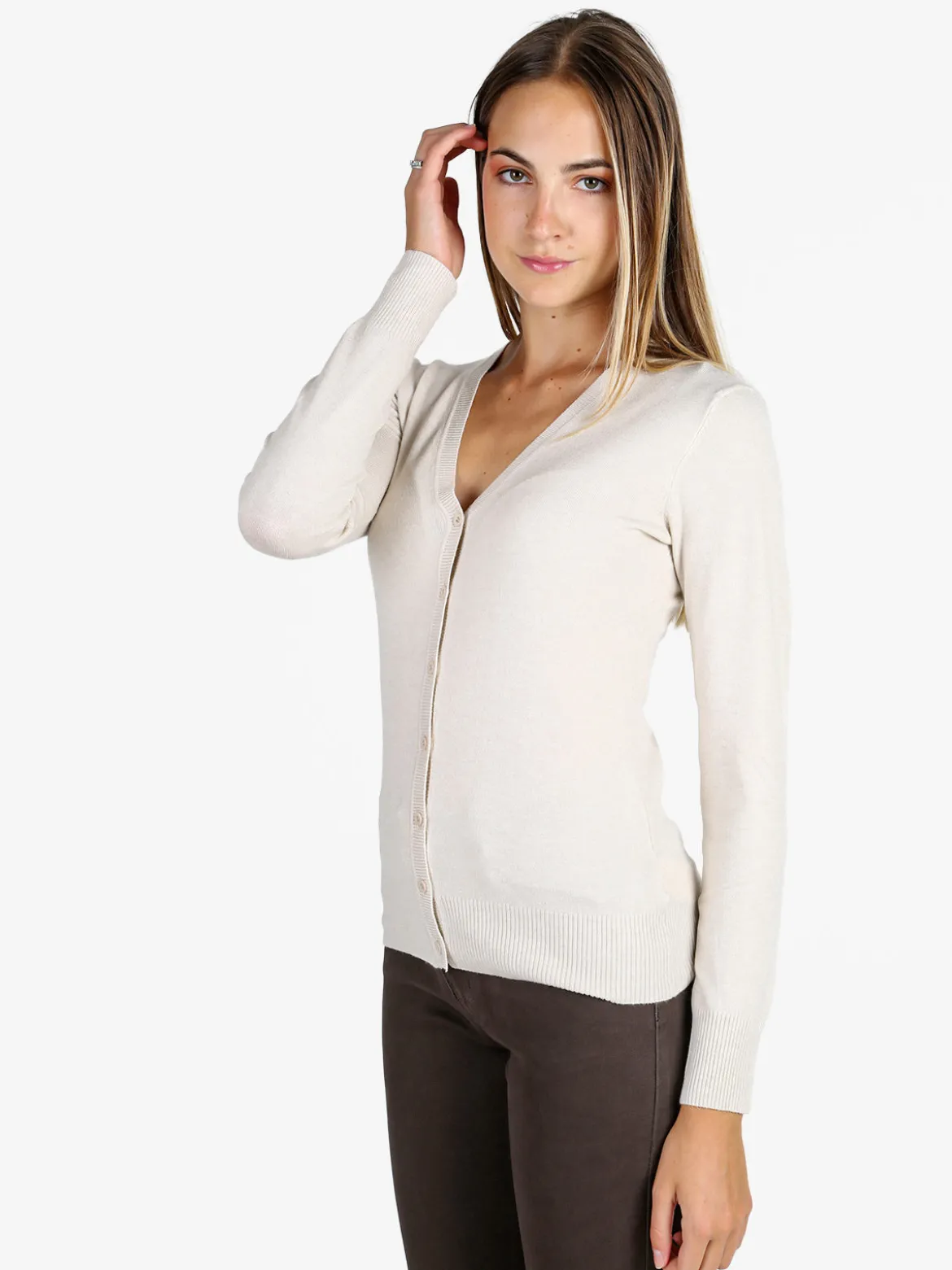 Solada Cardigan donna in maglia con bottoni - panna