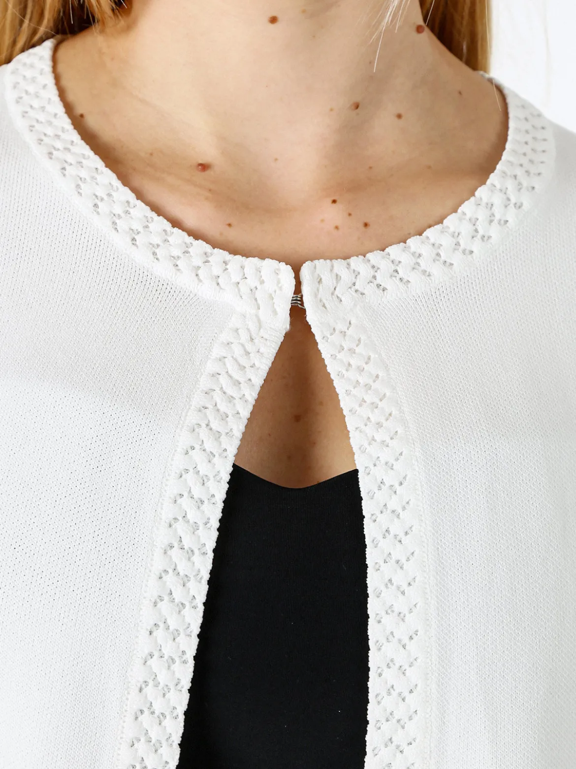 Solada Cardigan donna in maglia con gancino di chiusura - bianco