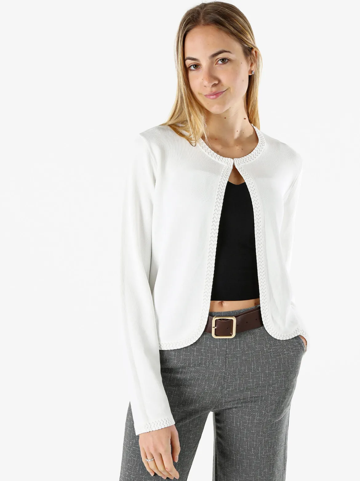 Solada Cardigan donna in maglia con gancino di chiusura - bianco