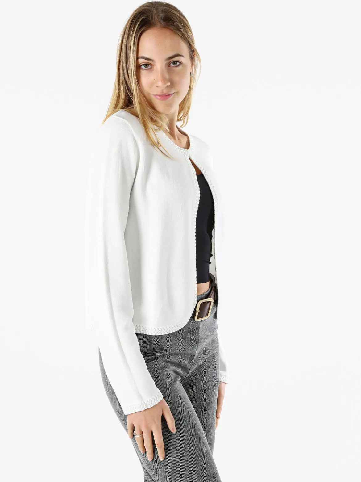 Solada Cardigan donna in maglia con gancino di chiusura - bianco