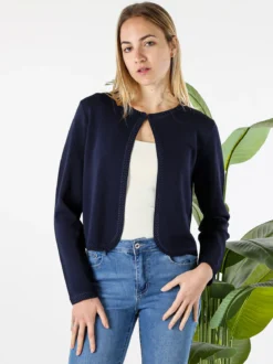 Solada Cardigan donna in maglia con gancino di chiusura - blu scuro