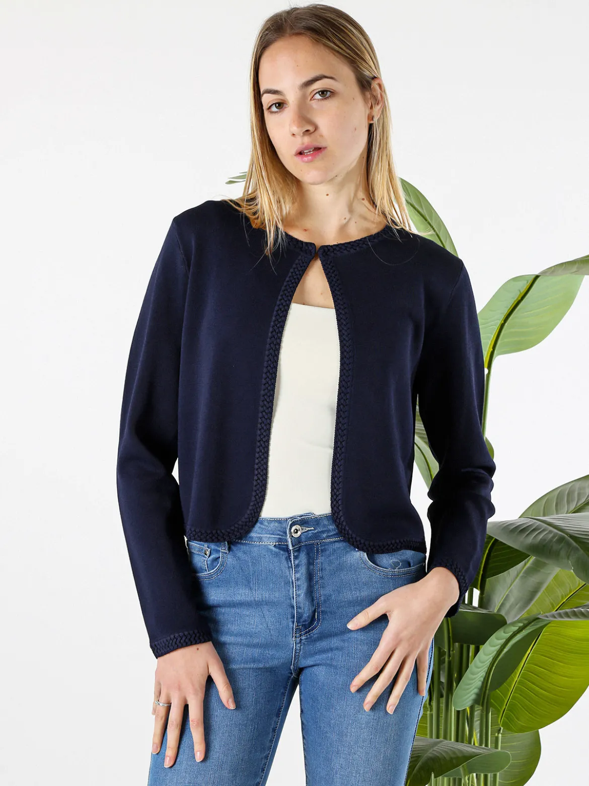 Solada Cardigan donna in maglia con gancino di chiusura - blu scuro
