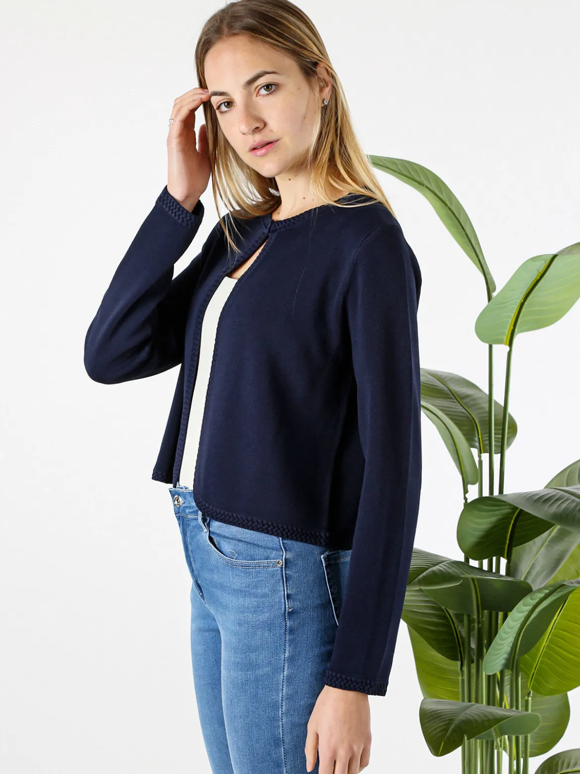 Solada Cardigan donna in maglia con gancino di chiusura - blu scuro