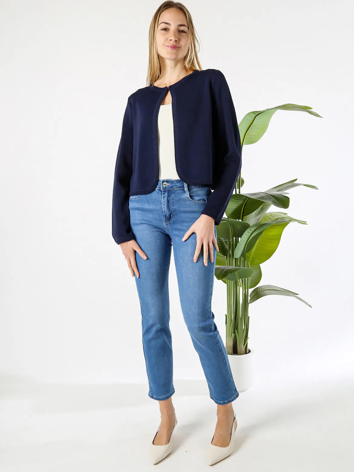 Solada Cardigan donna in maglia con gancino di chiusura - blu scuro