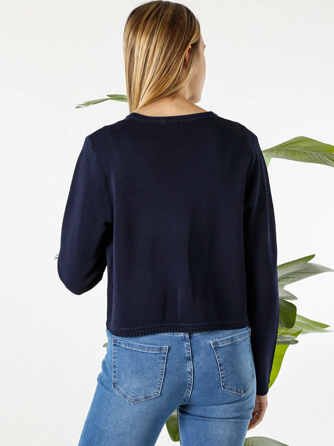 Solada Cardigan donna in maglia con gancino di chiusura - blu scuro