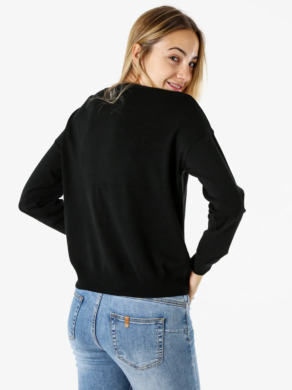 Solada Cardigan donna in maglia fine con bottoni - nero