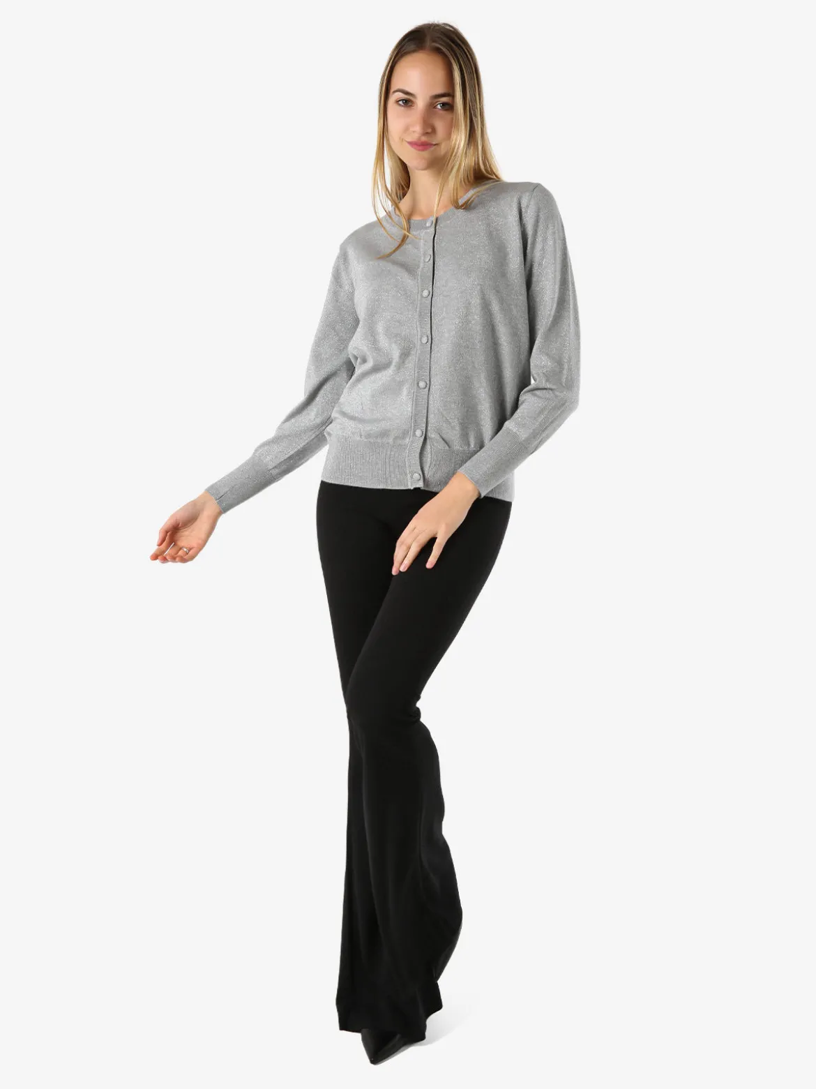 Solada Cardigan donna lurex in maglia con bottoni - grigio