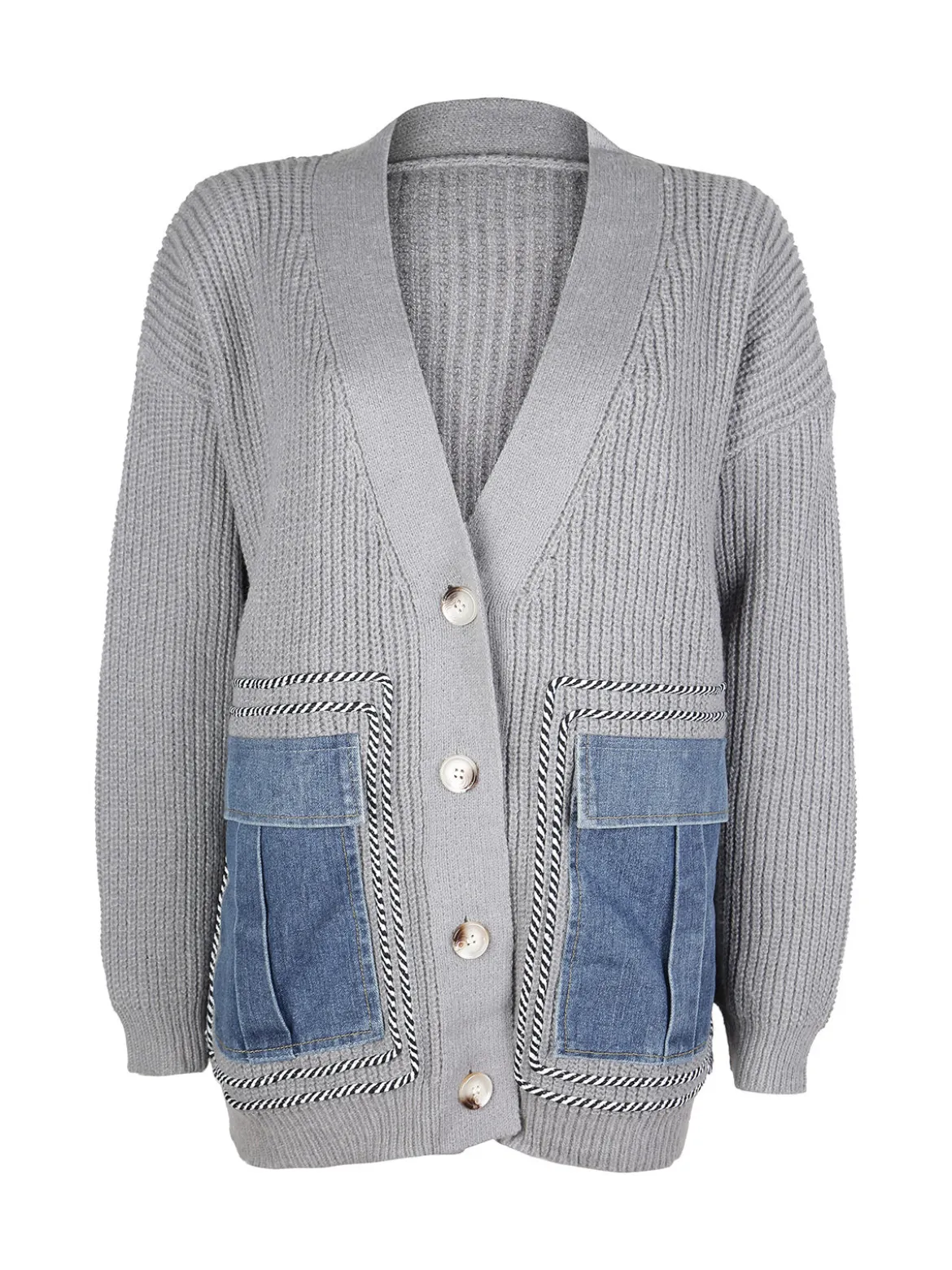Solada Cardigan donna ovesize in maglia con tasche in jeans