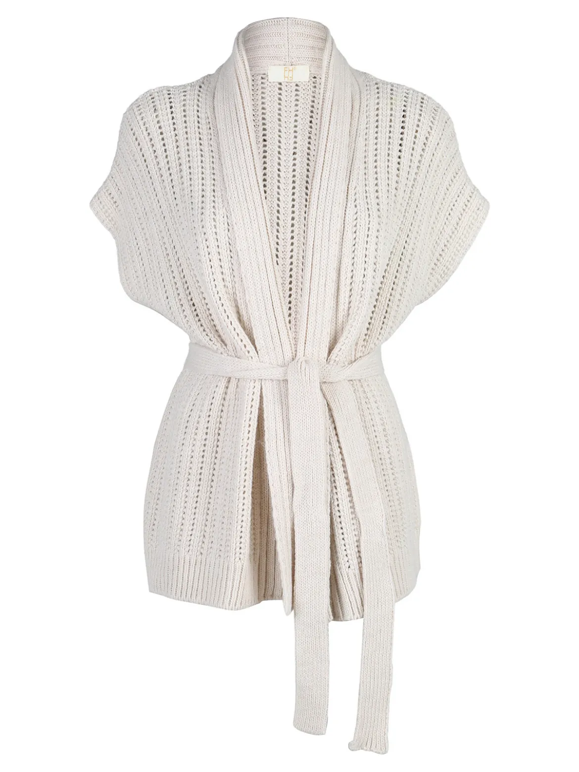 Solada Cardigan donna smanicato in maglia traforata con cintura - moro