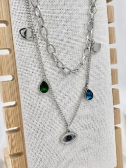 Solada Collana con doppia catena e pendenti in acciaio donna